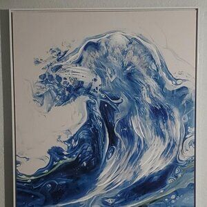 OCEAN BLUE WAVE WALL PAINTING 31X41 WHITE PLASTIC FRAME